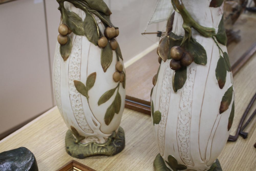 A pair of tall Royal Dux Art Nouveau two handled vases, early 20th century,